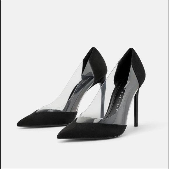 Zara Shoes - Zara Black/Clear Suede Heels